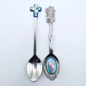 Vintage Brecks Holland Silver Plated Floral Enamel Spoon and Floral Cross Spoon